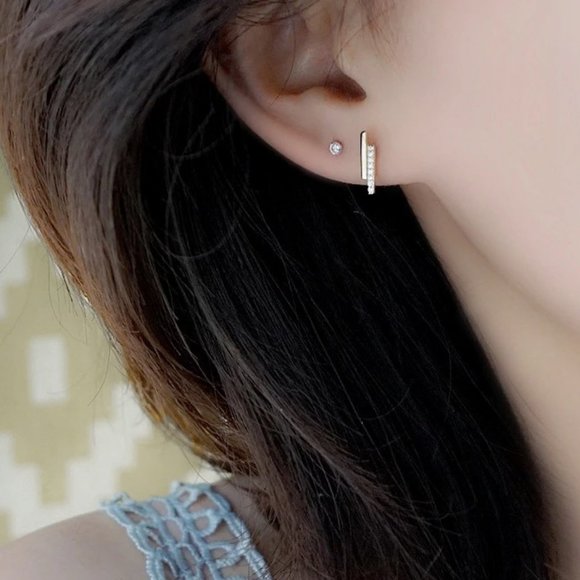 New Gold over Silver Bar stick Earrings - Picture 2 of 4